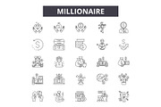 Millionaire line icons, signs set