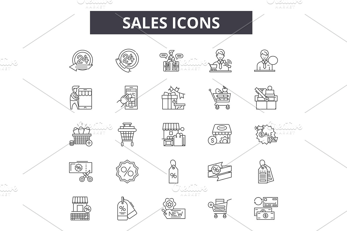 Sales consultants line icons, signs in Illustrations - product preview 8