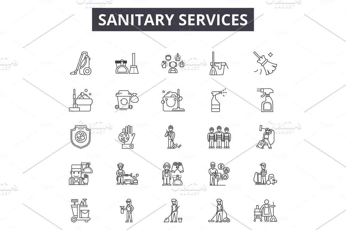 Sanitary services line icons, signs in Illustrations - product preview 8