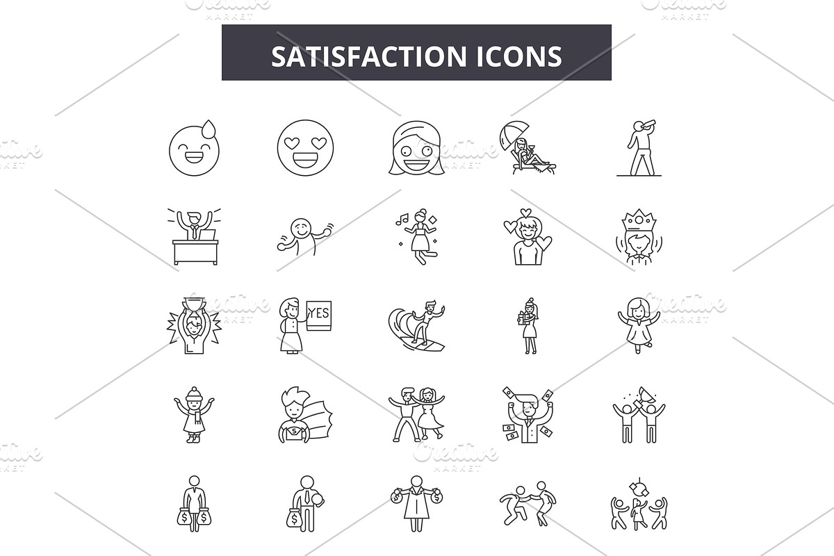 Satisfaction line icons, signs set in Illustrations - product preview 8