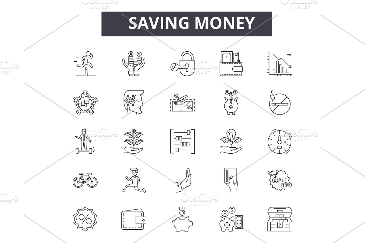 Saving money line icons, signs set in Illustrations - product preview 8