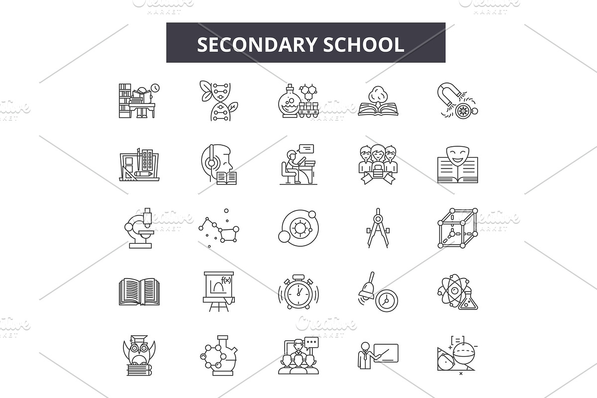 Secondary school line icons, signs in Illustrations - product preview 8