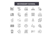 Secondary school line icons, signs