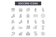Soccers line icons, signs set