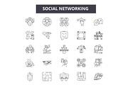 Social networking line icons, signs