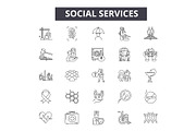 Social services line icons, signs