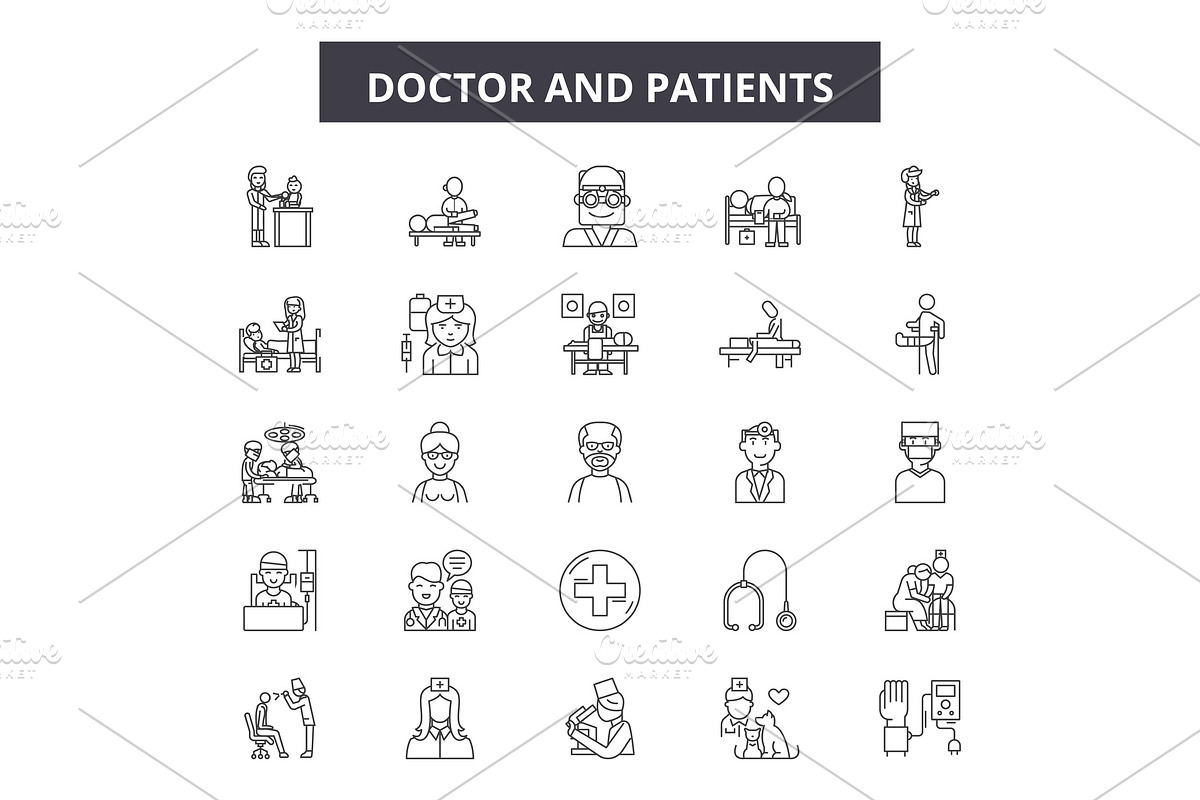 Doctor and patients line icons in Icons - product preview 8