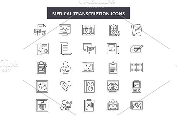 Medical transcription line icons