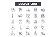 Doctor line icons, signs set, vector