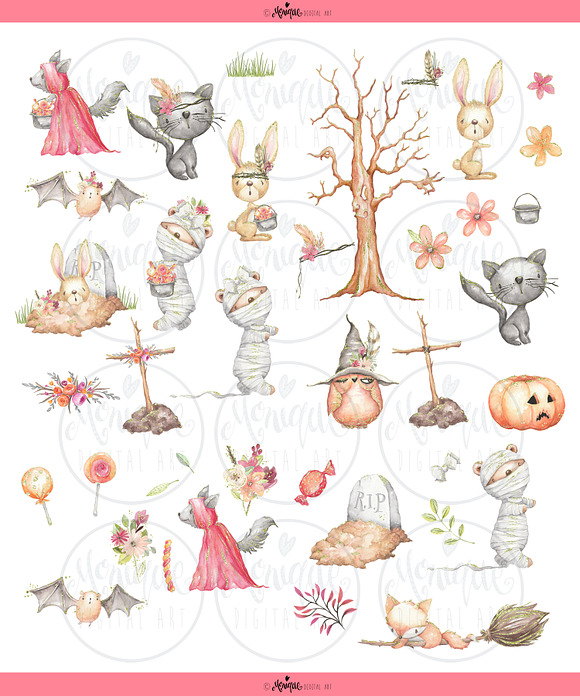 Halloween Clipart Woodland Animals in Illustrations - product preview 1