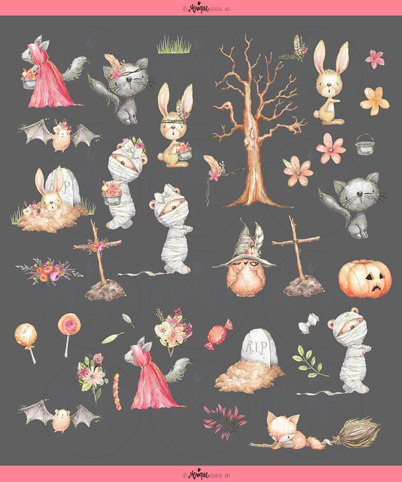 Halloween Clipart Woodland Animals in Illustrations - product preview 2