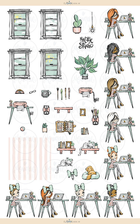 Planner Girl, Blogger Girl Clipart in Illustrations - product preview 1