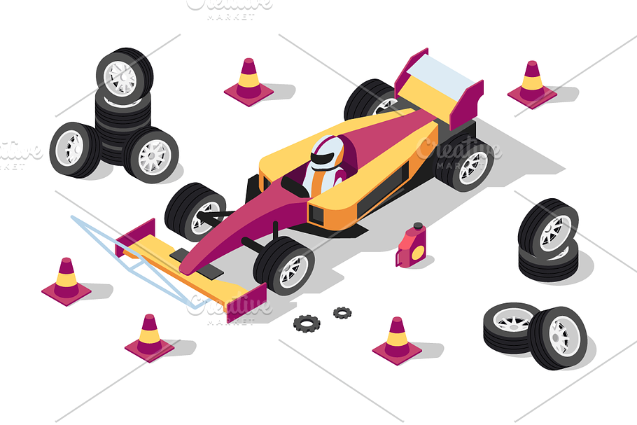 Pit stop with wheels, cones and gear in Illustrations - product preview 8