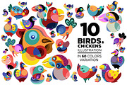 10 Birds and Chicken Illustration
