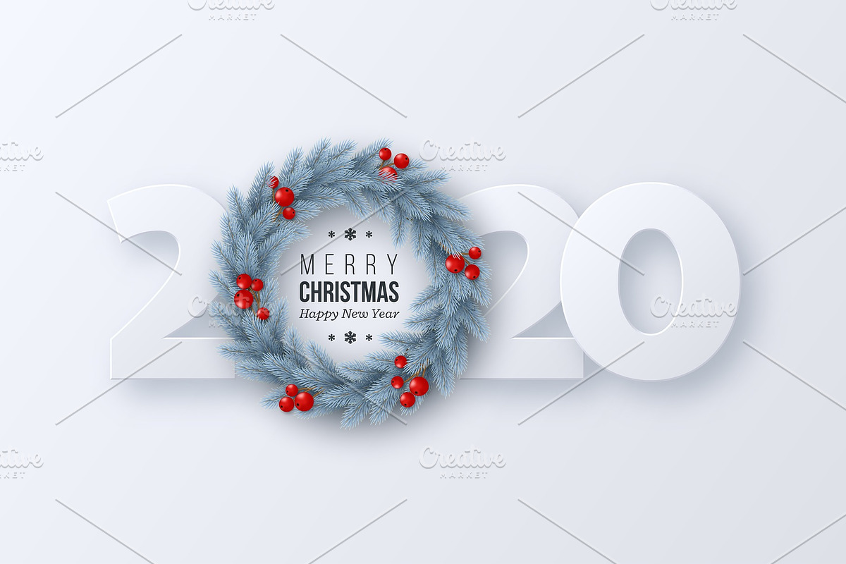 2020 New Year sign with 3d fir tree in Objects - product preview 8