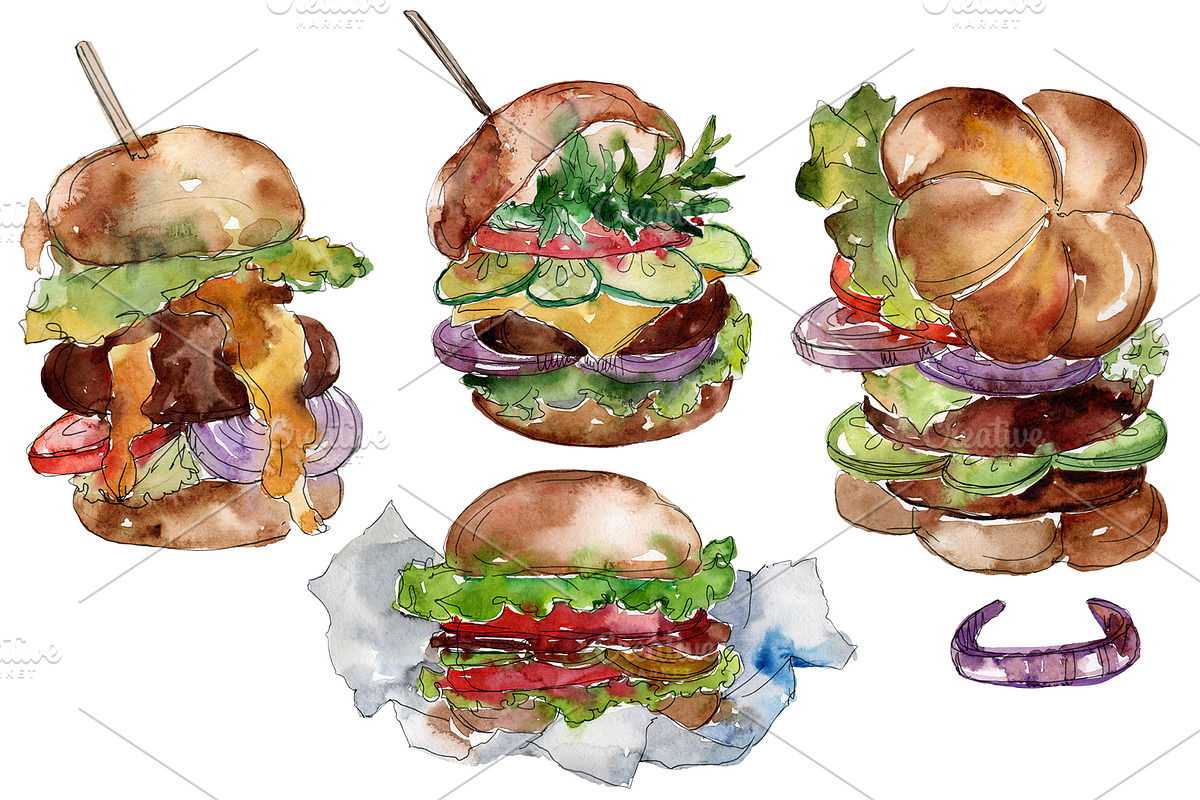 City Hamburger Watercolor png in Illustrations - product preview 8