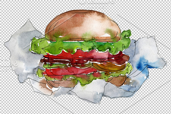 City Hamburger Watercolor png in Illustrations - product preview 2