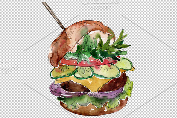 City Hamburger Watercolor png in Illustrations - product preview 4