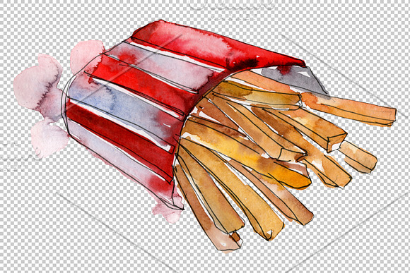Watercolor French fries PNG in Illustrations - product preview 1