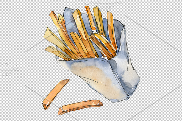 Watercolor French fries PNG in Illustrations - product preview 3
