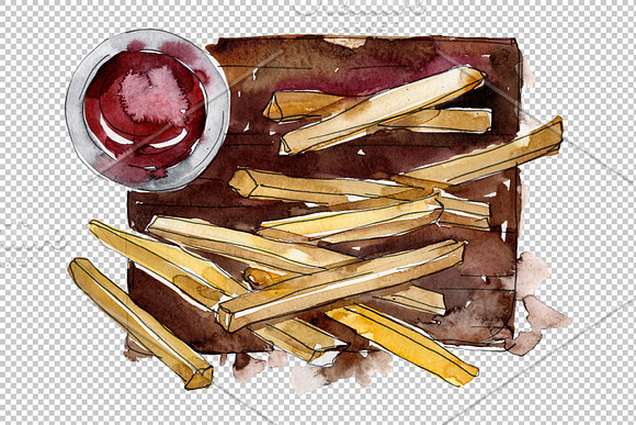 Watercolor French fries PNG in Illustrations - product preview 4