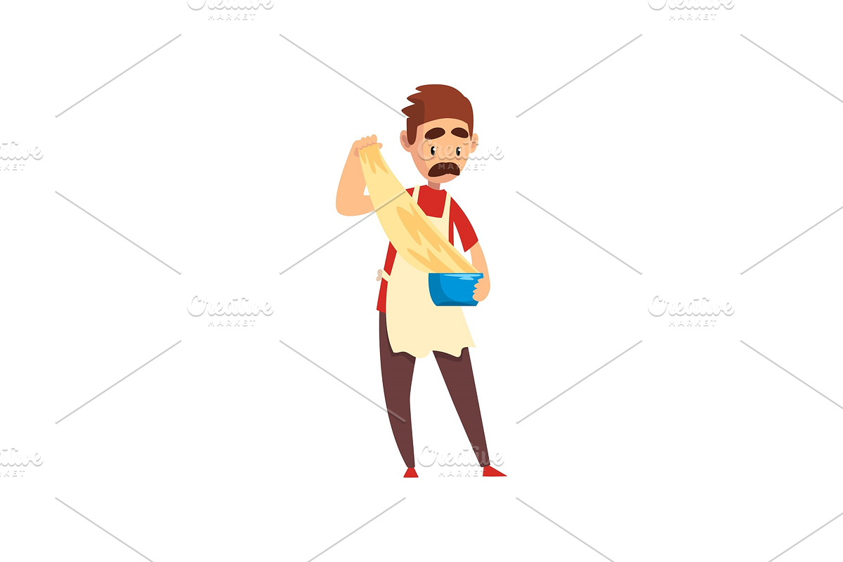 Chef kneading and cooking a dough in Illustrations - product preview 8