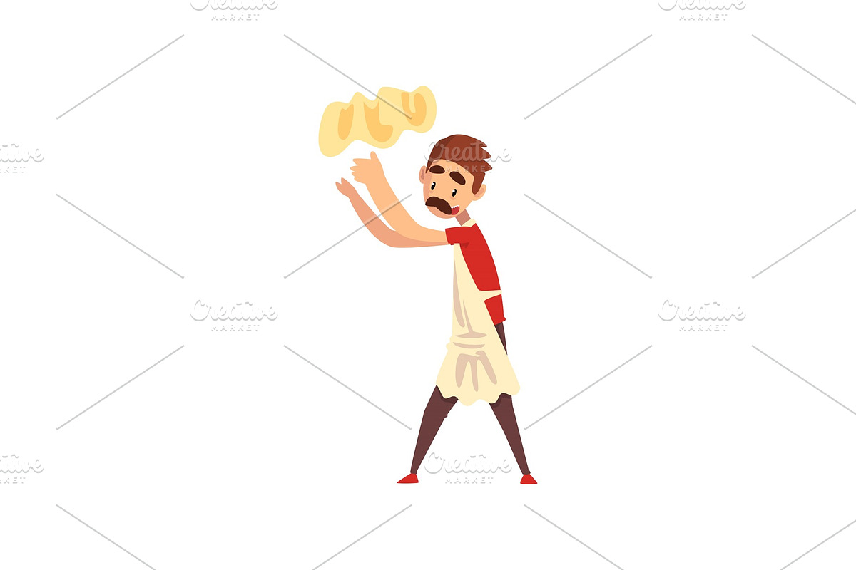 Chef tossing dough in the air in Illustrations - product preview 8