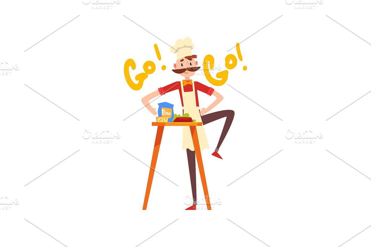 Male chef kneading the dough, pizza in Illustrations - product preview 8