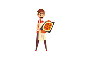 Male pizza maker character cooking