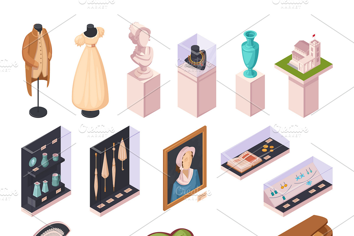 Museum exhibition isometric icons in Icons - product preview 8