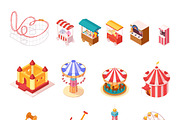 Amusement park isometric icons set