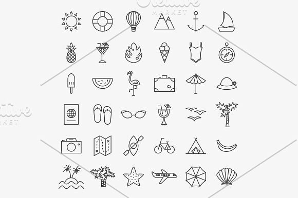 Summer Travel Line Art Icons in Icons - product preview 1