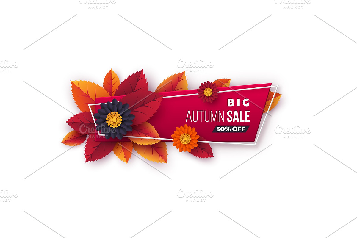Autumn sale banner with leaves and in Illustrations - product preview 8