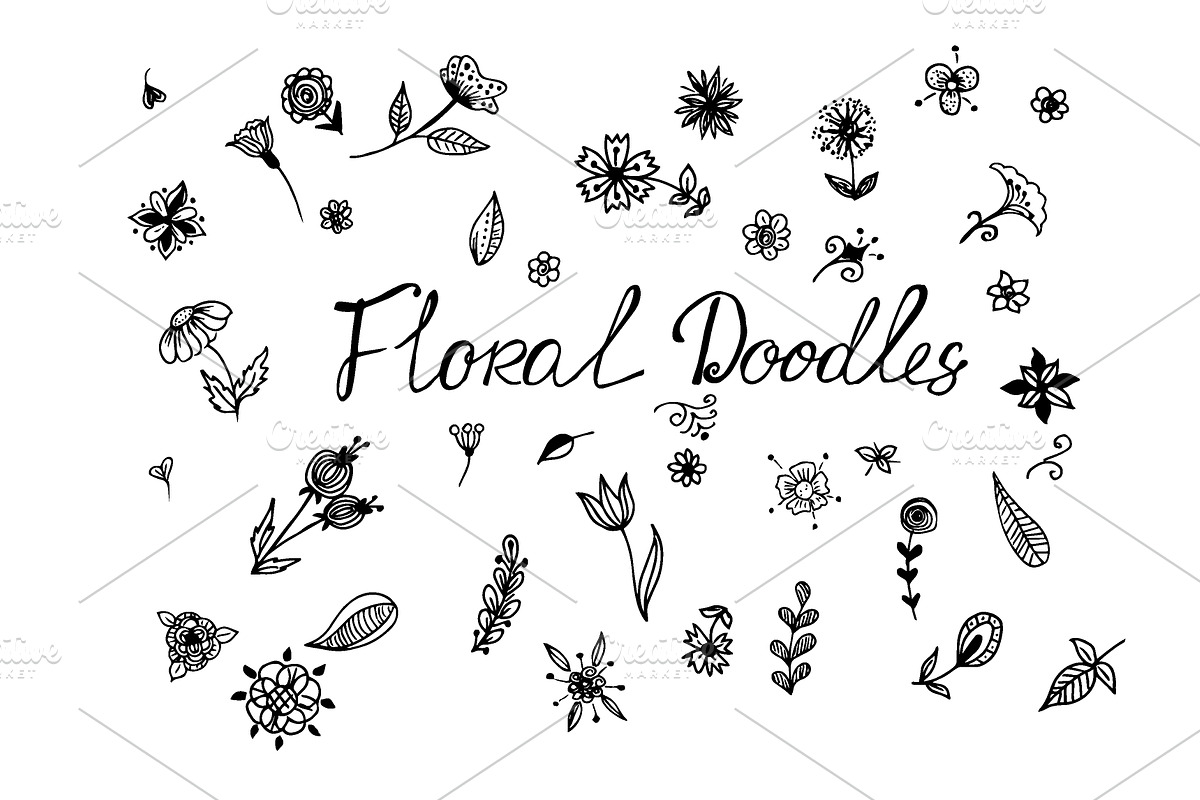 Floral doodles, vector illustration in Illustrations - product preview 8