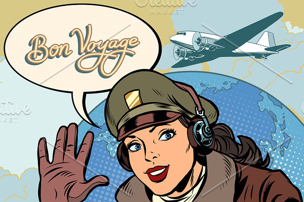 Bon voyage girl woman retro Aviator