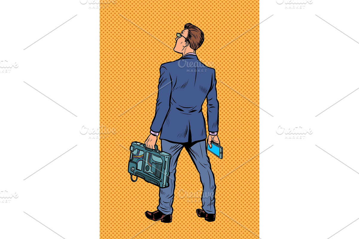 businessman with briefcase and phone in Illustrations - product preview 8