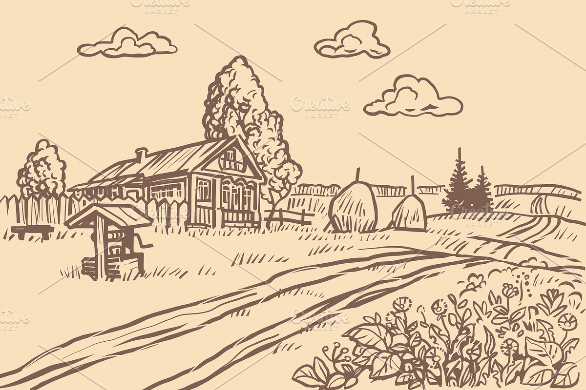 rural agricultural field, vintage in Illustrations - product preview 8