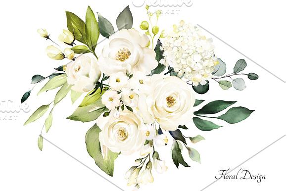 White roses. Watercolor floral set in Illustrations - product preview 2
