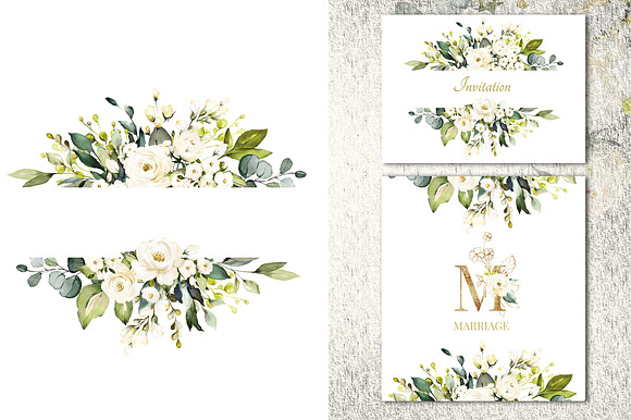 White roses. Watercolor floral set in Illustrations - product preview 4