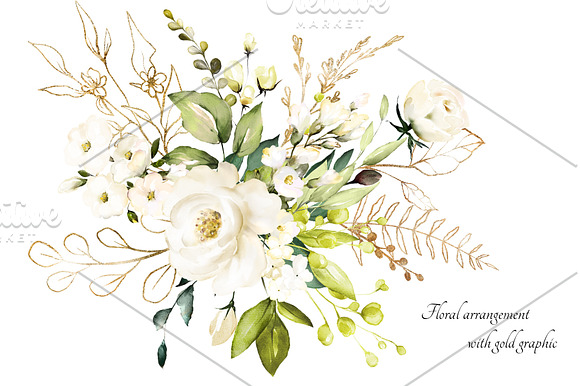 White roses. Watercolor floral set in Illustrations - product preview 9