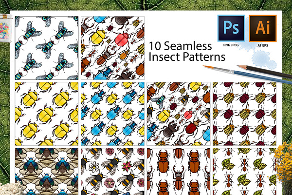 10 Seamless Patterns with Insects