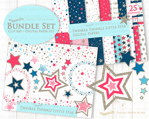Red Blue Silver Stars in Illustrations - product preview 1