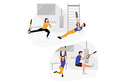 Fit people working out on trx doing