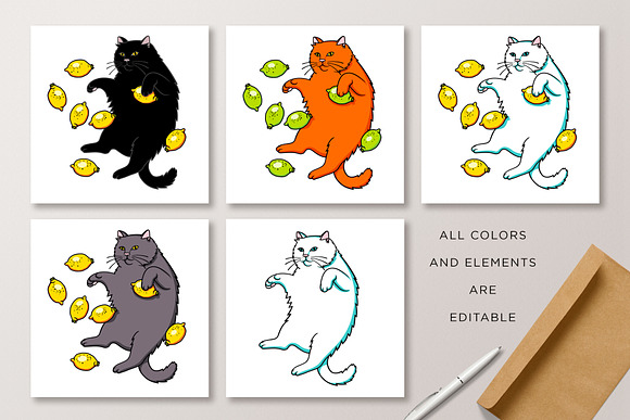 Cat With Lemons Vector Illustration in Illustrations - product preview 1
