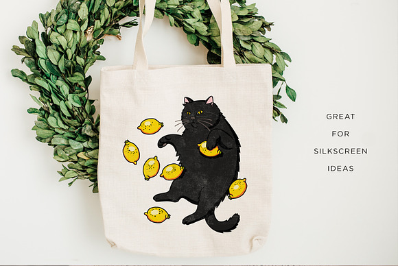 Cat With Lemons Vector Illustration in Illustrations - product preview 3