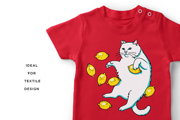 Cat With Lemons Vector Illustration in Illustrations - product preview 4