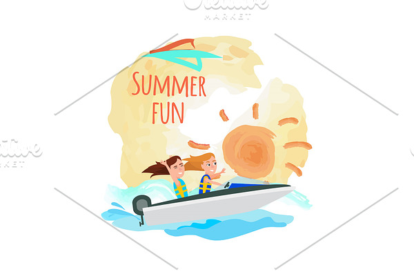 Summer Fun Poster Boating Girls