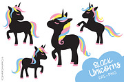 Black Unicorn Illustration Clipart