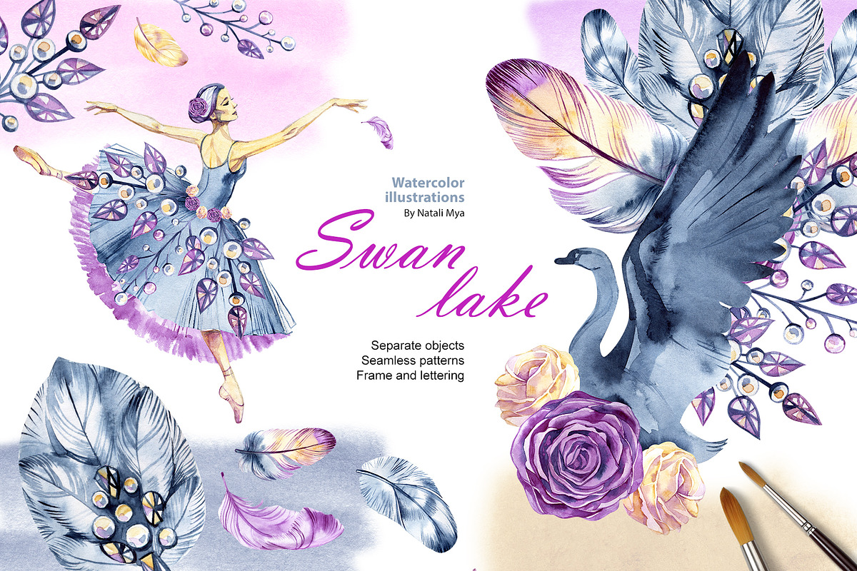 Watercolor Swan Lake in Illustrations - product preview 8