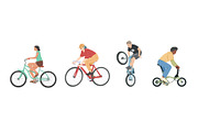 People riding bicycles of various